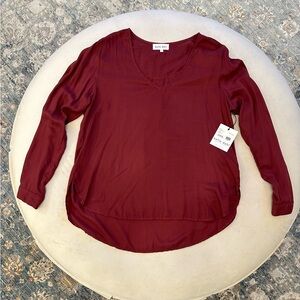 Bella Dahl L/S VNeck tunic top - Crandberry Red -Large. Lightweight Tencel NEW